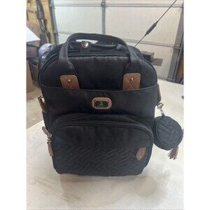 Dikaslon Black Quilted Backpack Diaper Nappy Baby Bag with Small Pouch
